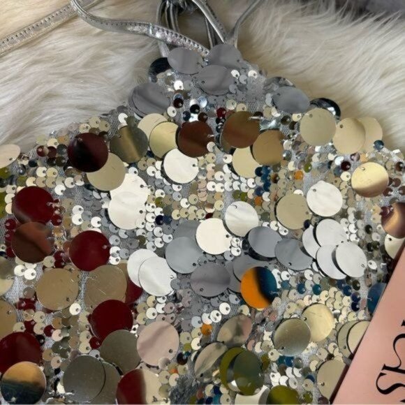 Micas silver sequins backless halter top Size Small New! - Picture 4 of 11